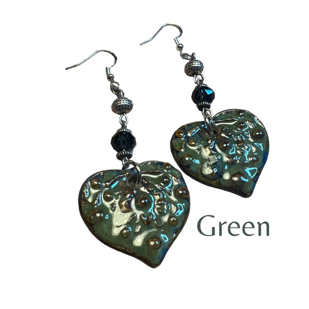 NWT Boho Artisan made Ceramic “My love, my heart” earrings crafted by Susan Ray